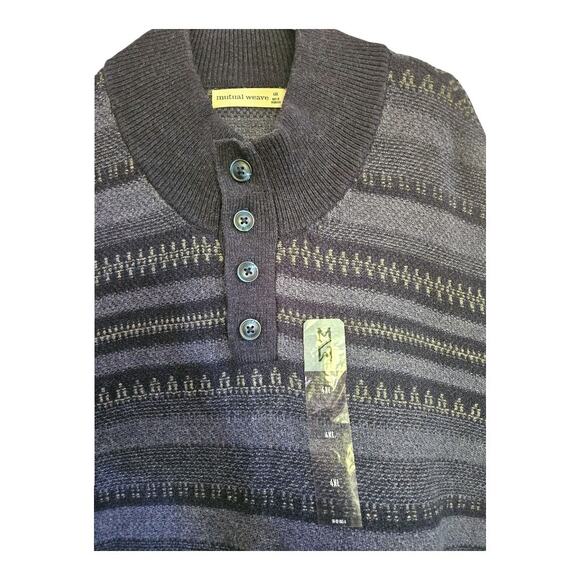 NEW Men's Mutual Weave Henley Striped Pullover Knit Sweater in Blue (Size: 4XL) - Picture 3 of 6